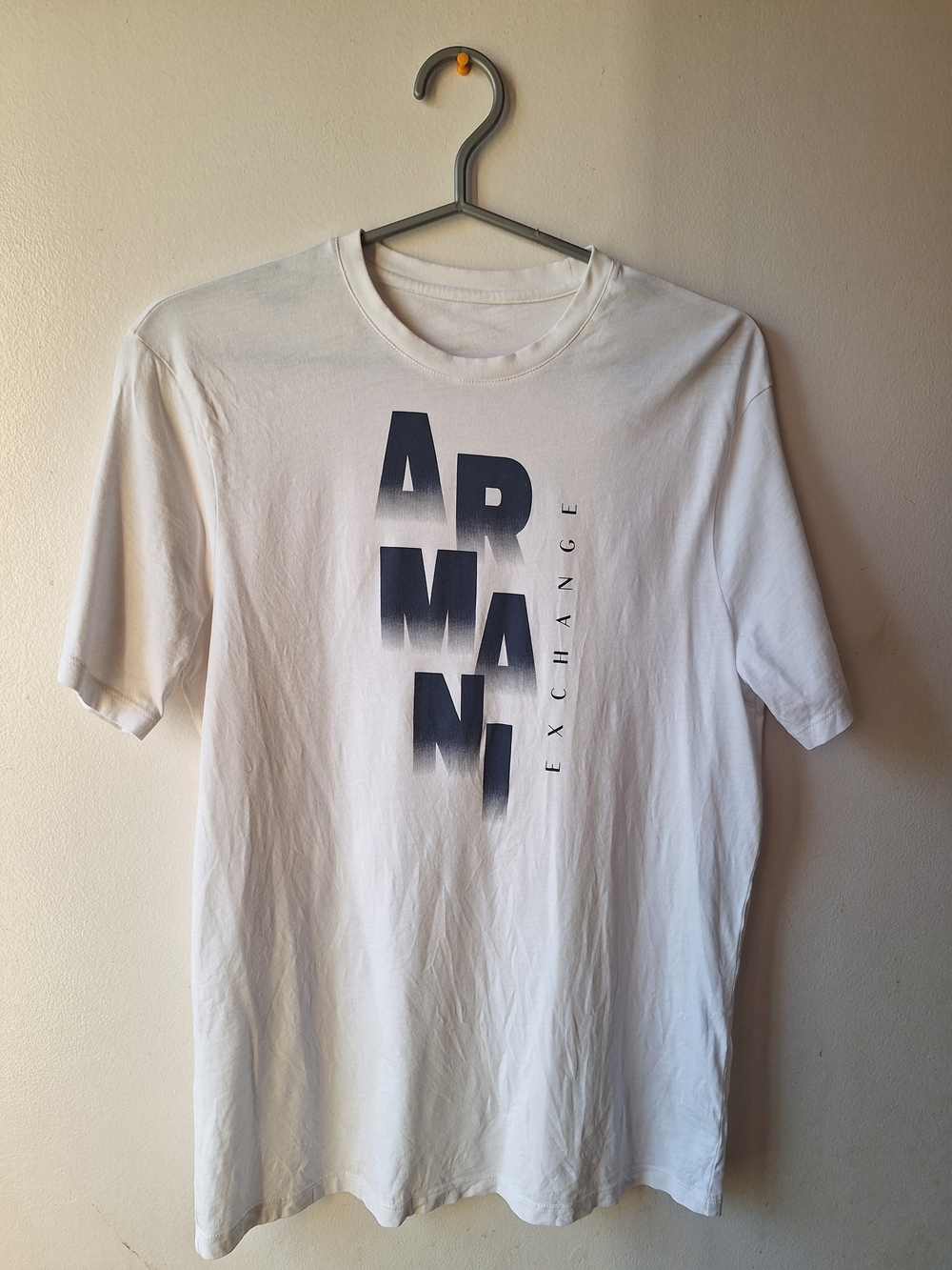 Armani Exchange White Tee with Vertical Navy Logo